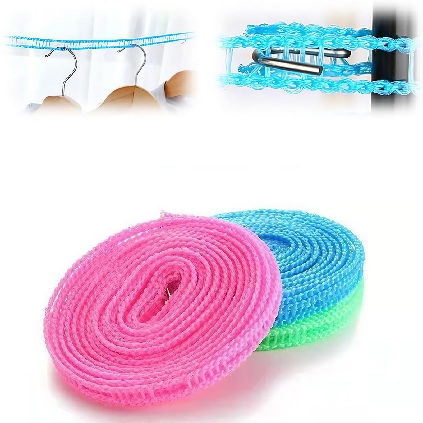 Windproof Non-Slip Clothes Line Outdoors, 2024 New Portable Retractable Clothesline Outdoor Indoor, Nylon Adjustable Travel Camping Clotheslines for Outside (Blue, 32 ft)