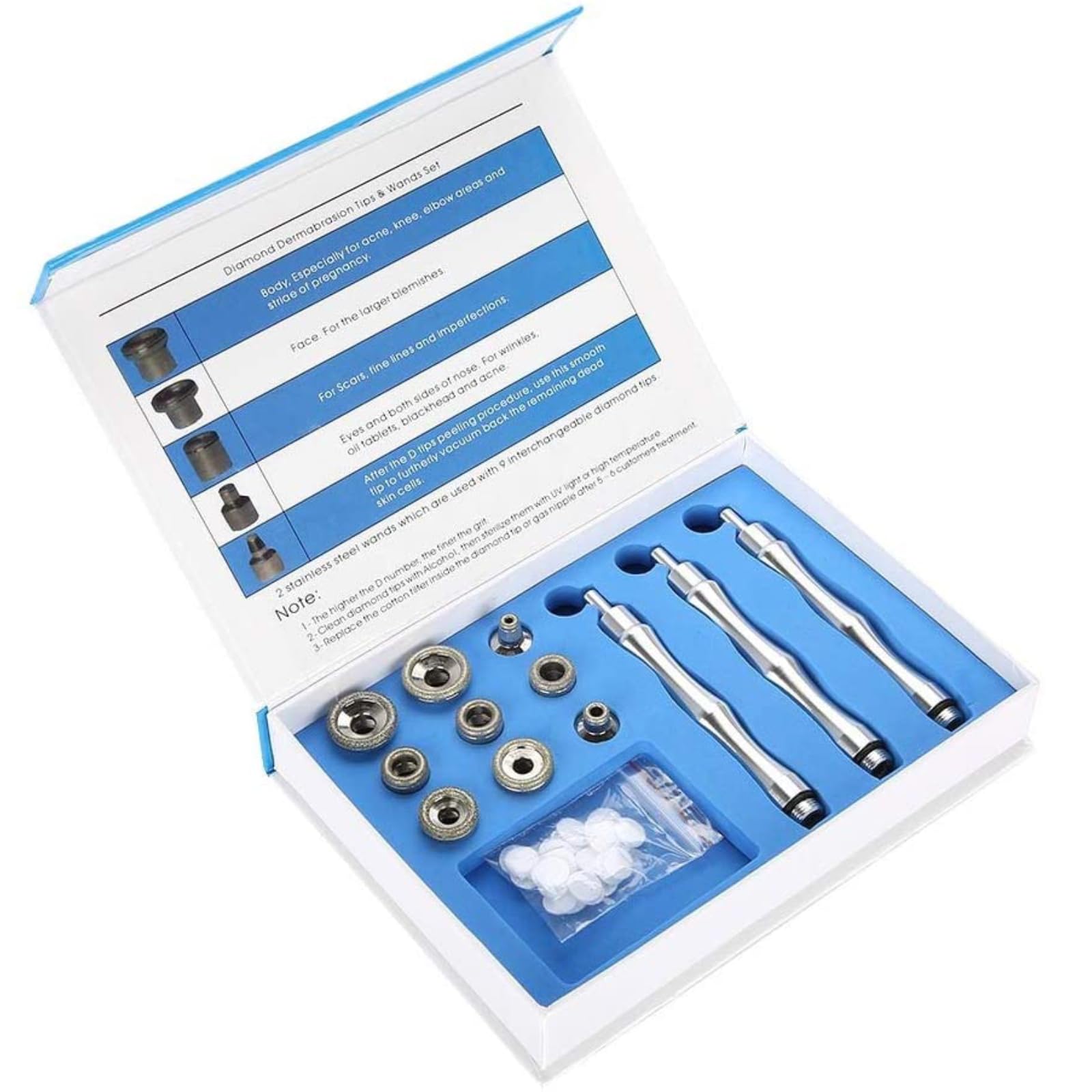 Mikrodermabrasion Diamant Spitzen, Diamant Dermabrasion Ersatz, 9 Stück Diamant Mikrodermabrasions Dermabrasionsspitzen mit Griff Edelstahl Filterset für Mikrodermabrasions Schönheitsmaschine