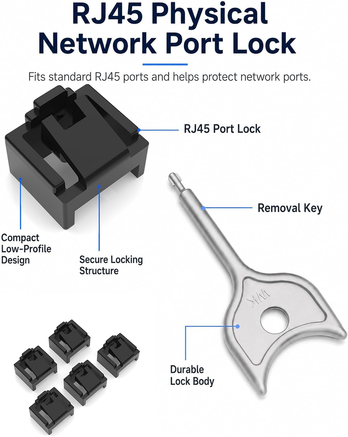 12-Pack RJ45 Port Lock with 1 Key, Security Network Port Lock & Dust Cover,Female RJ45 Connector Blocker Cap Protector for Computers,Servers,Routers & More (Black)
