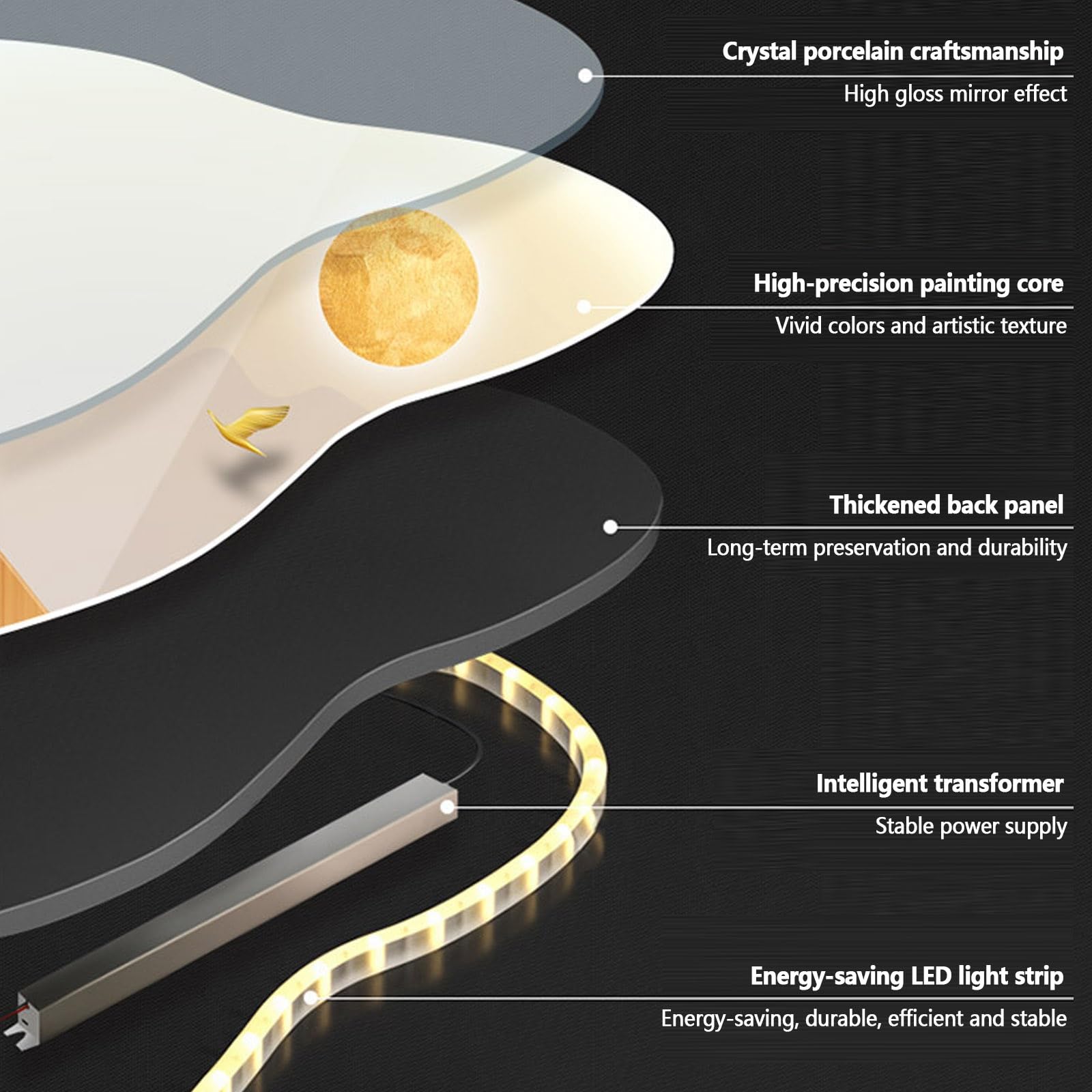 Rzeźby ścienne 3D, dekoracyjne malarstwo, podświetlane LED rzeźby do pokoju, duże dekoracje ścienne, do sypialni, salonu, korytarza, wejścia(Gold a,50 * 110cm)
