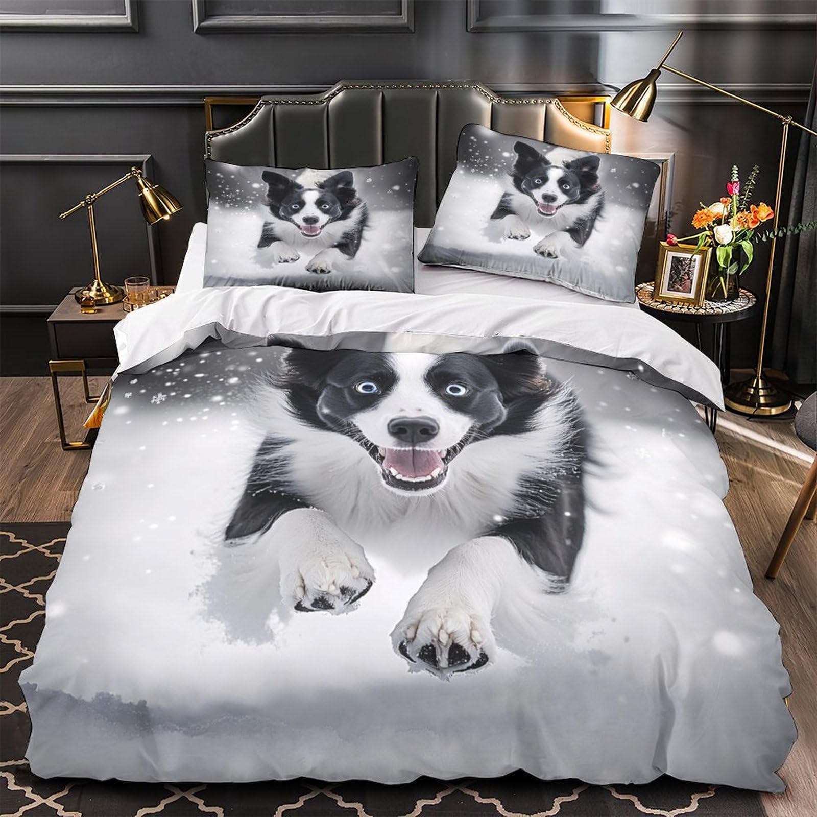 Parure de lit chouette des neiges hypoallergénique et respirante avec fermeture éclair pratique
