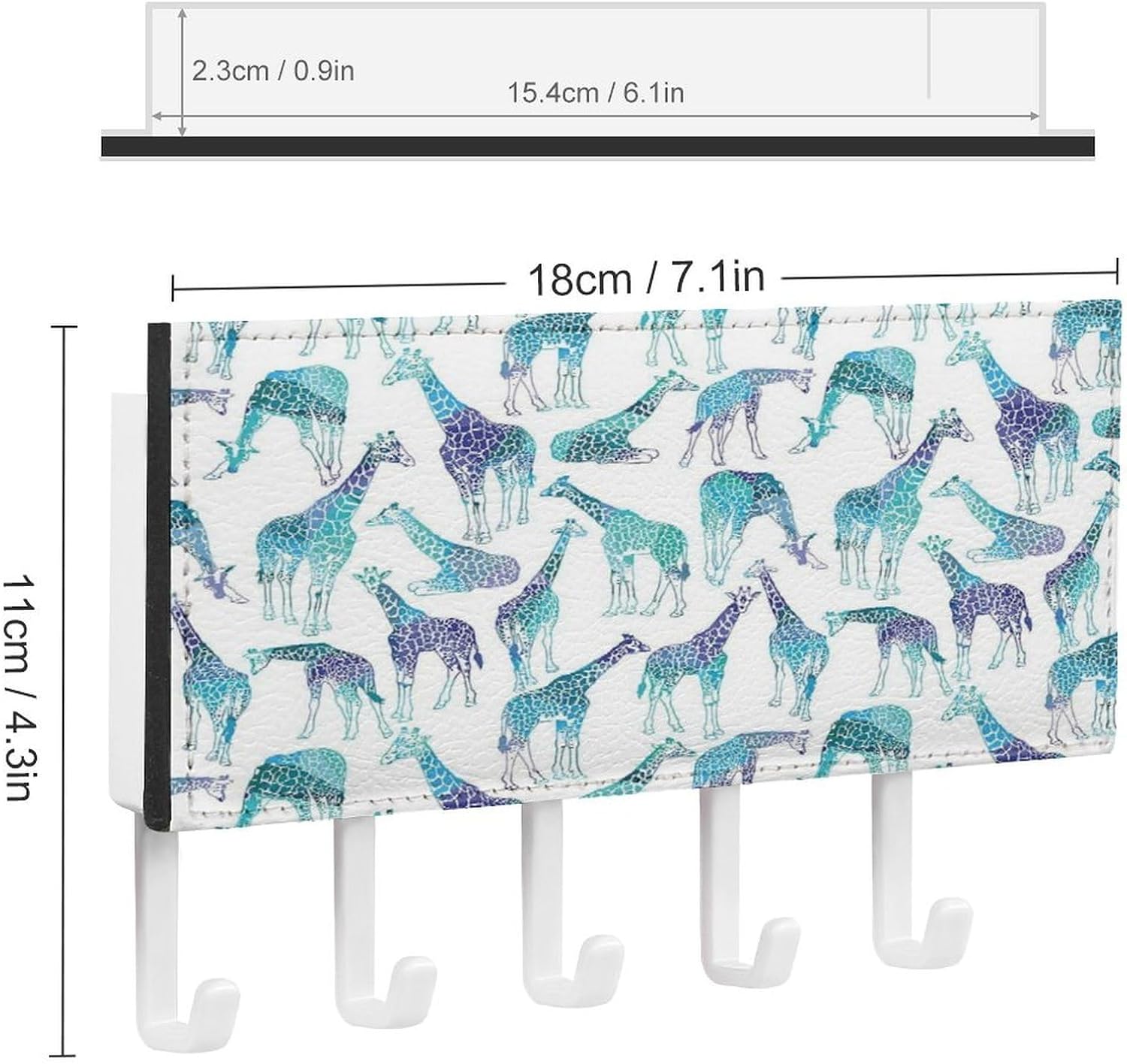 Key Holder Wall Mount Key Hanger with 5 Hooks, Decorative Key Rack | Giraffe Pattern Hanging Key Hooks with Mail Organizer for Wall Living Room Kitchen Bathroom Hallway