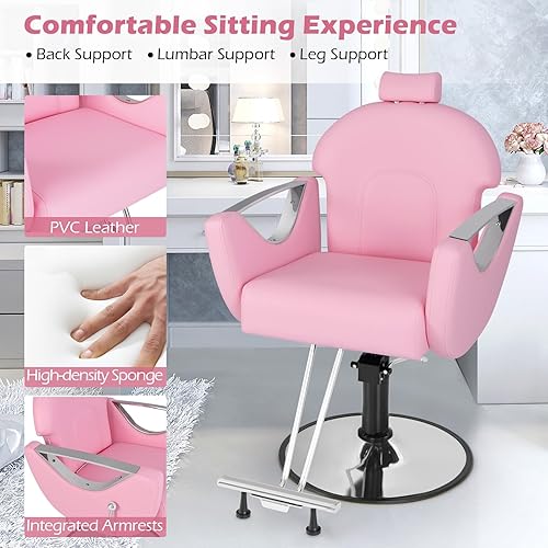 Vista 17 de Giantex Silla de peluquería reclinable, silla de salón para estilista, giratoria de 360 grados, altura ajustable y reposacabezas, bomba hidráulica