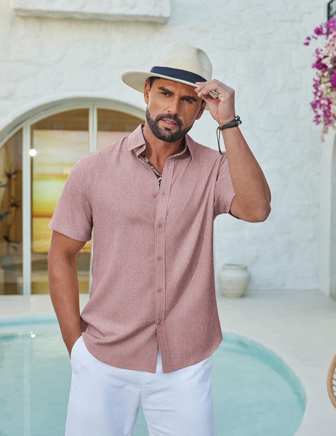 COOFANDY Mens Casual Button Down Shirt Short Sleeve Summer Shirt for Beach Vacation Resort Wear - Image 2