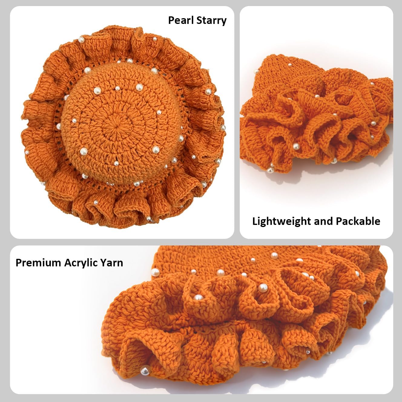 Pearl Crochet Hat Boho Fall Knit Hats for Women Slouchy Lightweight Summer Beach Bucket Hat