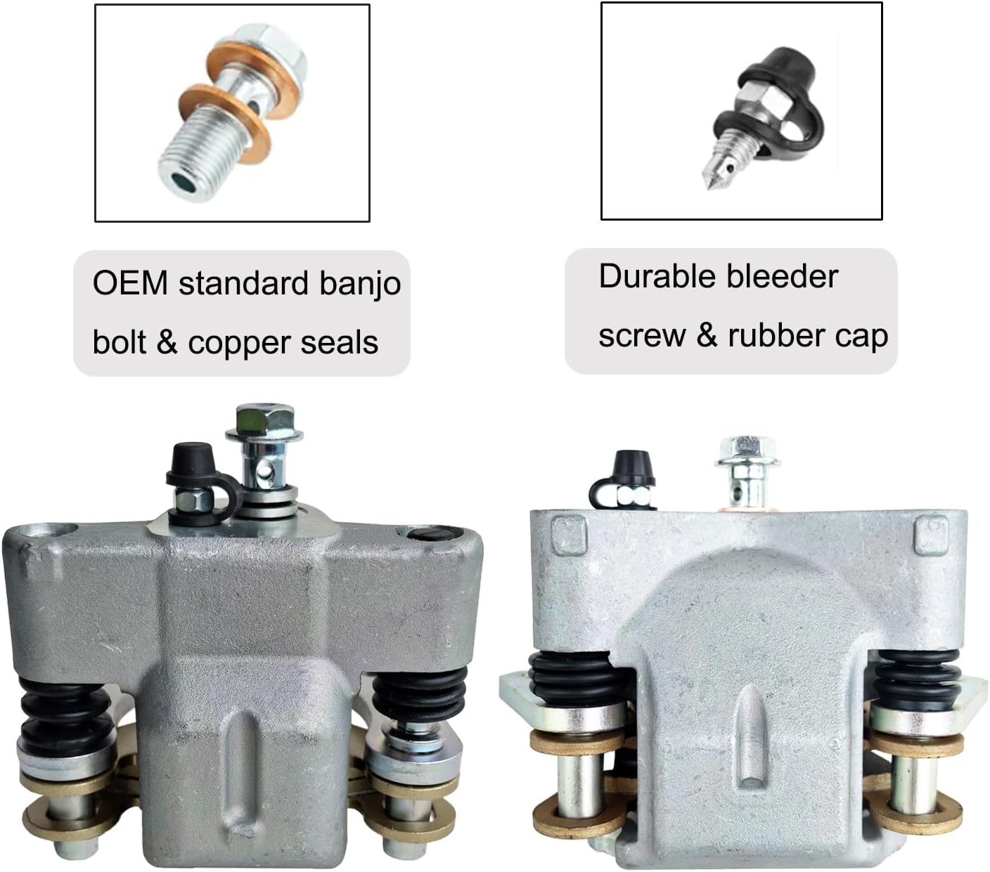Front & Rear Left Right Brake Calipers Set with Pads Compatible with Polaris Side by Side RZR 800 2008-2014 RZR S 800 2009-2014 OE # 1911529 1911530 1911544 1911545