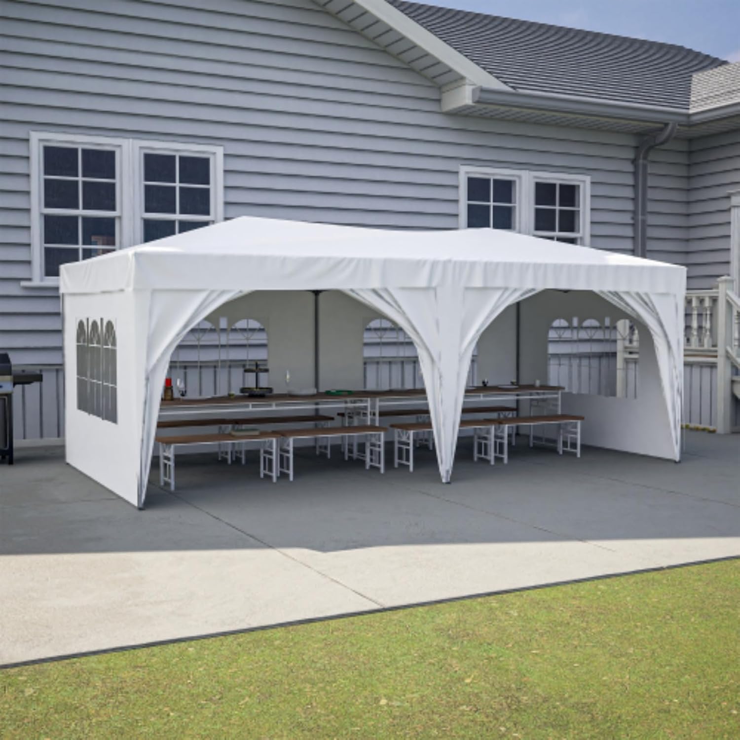 Awning, Tent, Ventilated Canopy, Carport, 12x20ft Heavy Duty Outdoor Portable Garage, 6 Removable Side Walls + Carry Bag + 6 Weight Bags, White