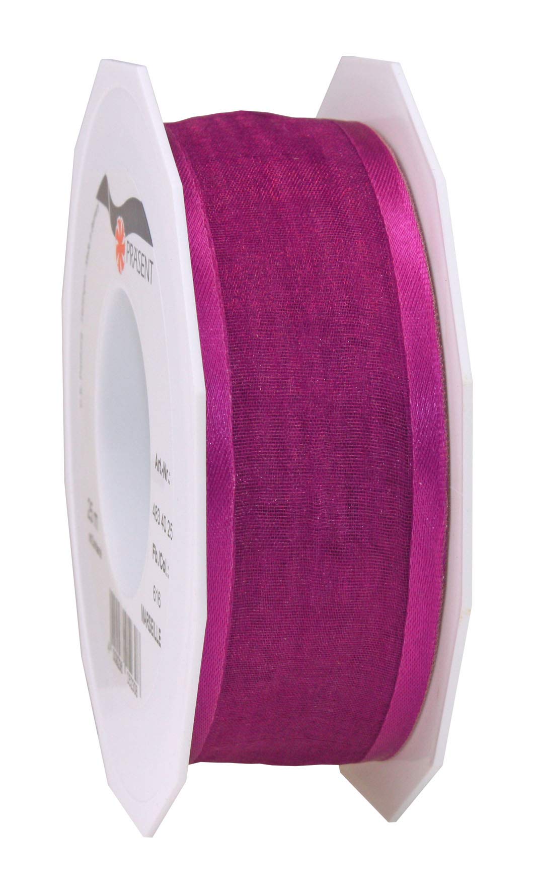 Präsent - Marseille Wired Organza Ribbon Purple 40 mm Width, 25 m Length, Violet, 40 mm - 25 m
