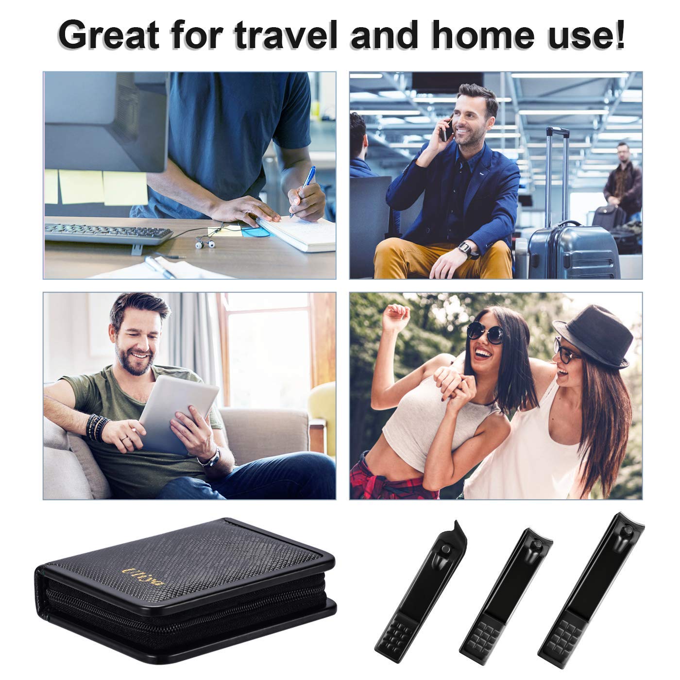 Manicure Set, 9 in 1 Nail Clippers Kit Professional Stainless Steel Pedicure Tools with Luxurious Leather Travel Case Grooming Kit for Travel or Home (Black)