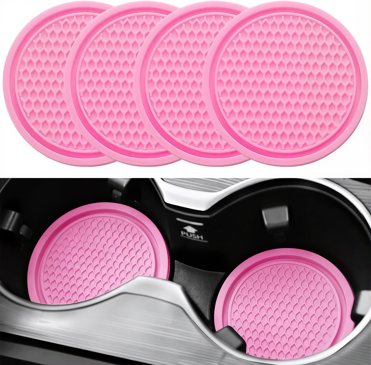 SINGARO Car Cup Coaster, 4PCS Universal Non-Slip Cup Holders Embedded in Ornaments Coaster, Car Interior Accessories, Pink