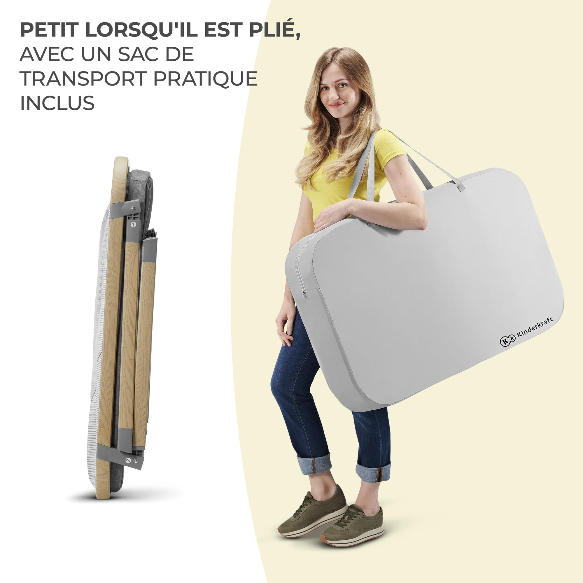 KINDERKRAFT Lit Bébé Sofi, 4en1, Parapluie, Parc Bébé, Voyage, Gris, 1 Unité
