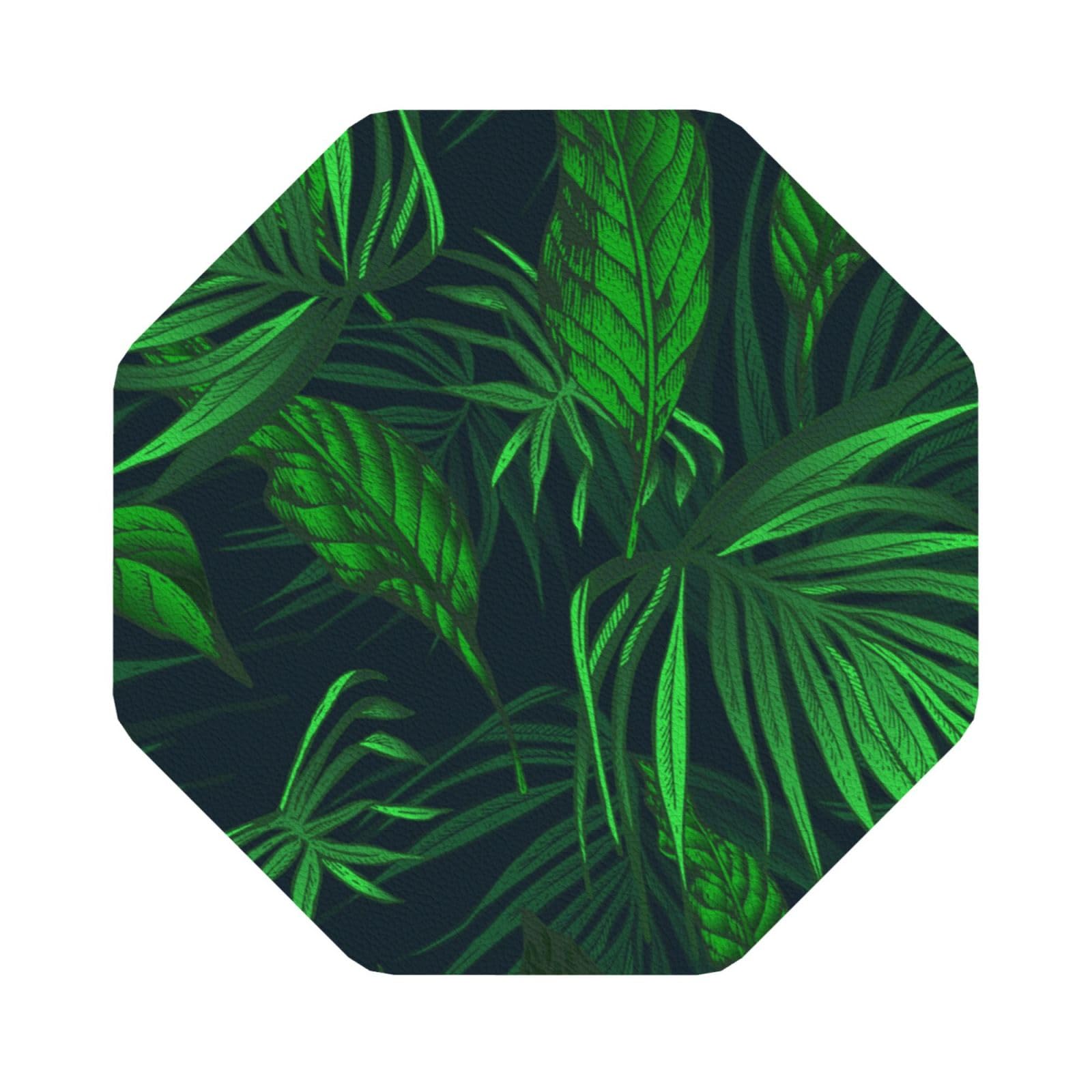 Green Tropical Plant PU Leather Coasters Set of 6 Octagon Drink Coasters