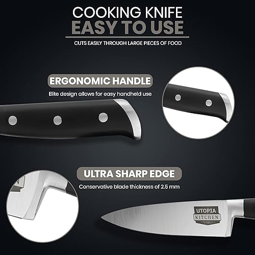 Miniatura 7 de Utopia Kitchen Cuchillo de cocina de chef de 6 pulgadas, cuchillo de cocina de acero inoxidable al carbono con funda y mango ergonómico, cuchillo de