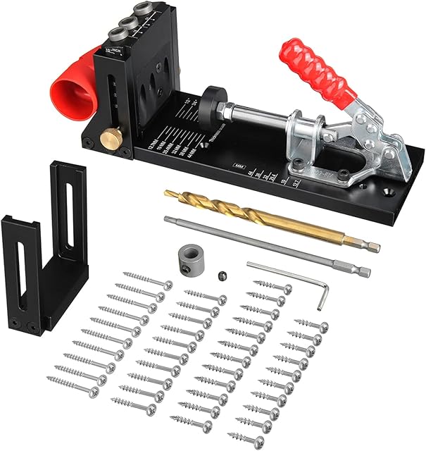 Pocket Hole Jig Kit, Upgrade Aluminum Alloy Pocket Hole Jig, Pocket Hole Screw Jig with 3 Drill Hole, Punch Locator Tool with Drill Bit for Carpentry Projects or DIY Woodworking