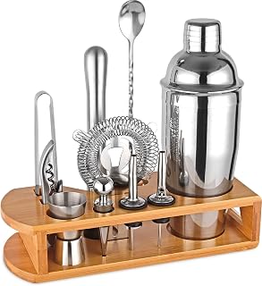 Wukuna 12-Piece Cocktail Shaker Set with Bamboo Stand - Premium Stainless Steel Bartender Kit for Home Bar, Parties & Mixology