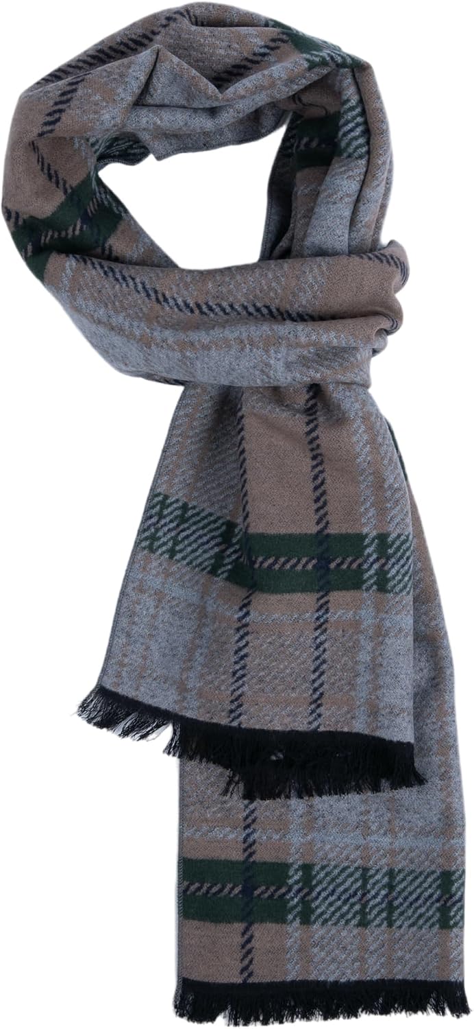 Ted Baker, Men's, 100% Silk, Scarf, Taupe, Plaid, Reversible, 70 x 11.8 inches