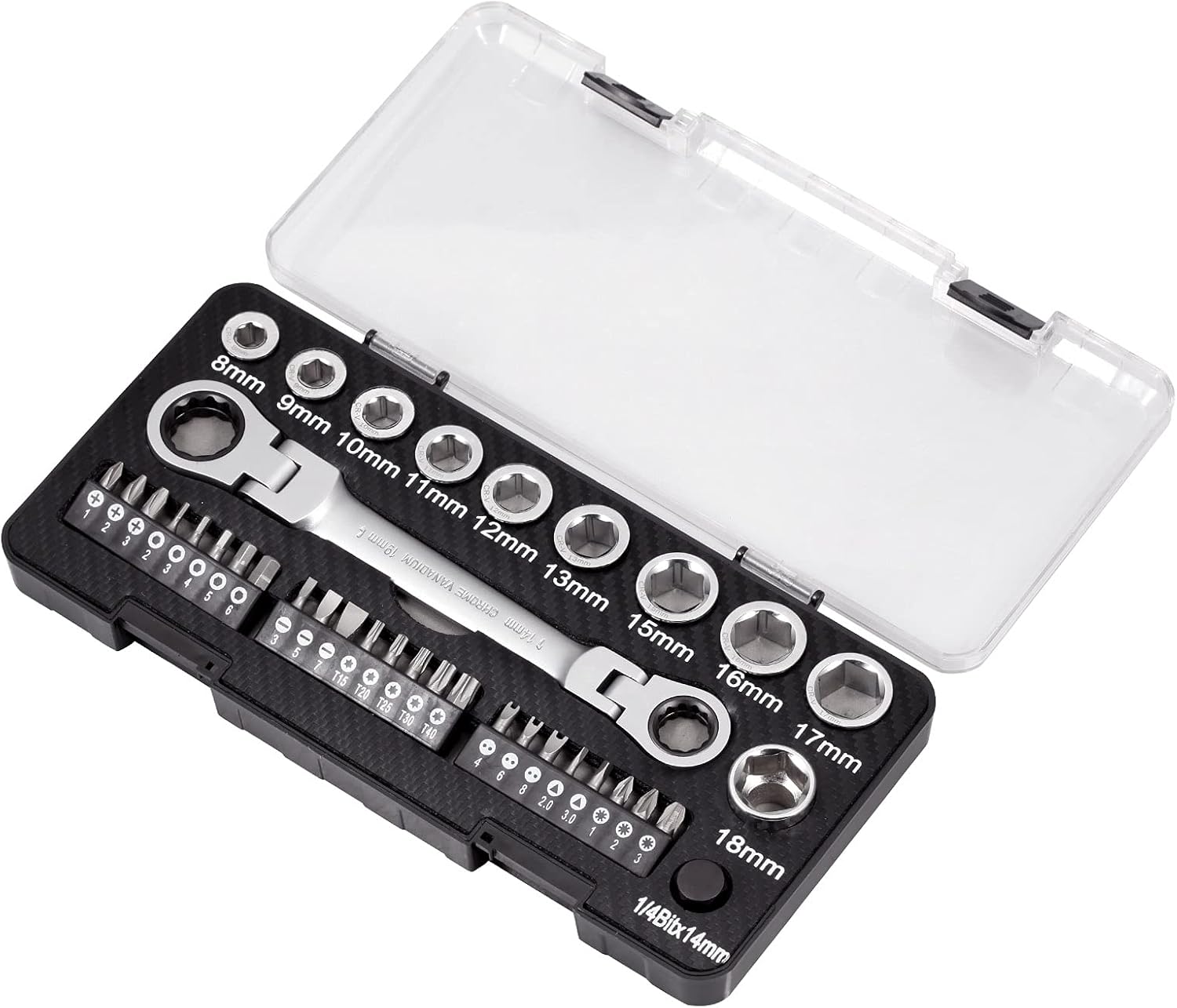 36 PCS Socket Ratchet Wrench Set - 8.5 Inches - Chrome Vanadium Steel - Quick-Release - Metric Ratcheting Combination Wrench Set