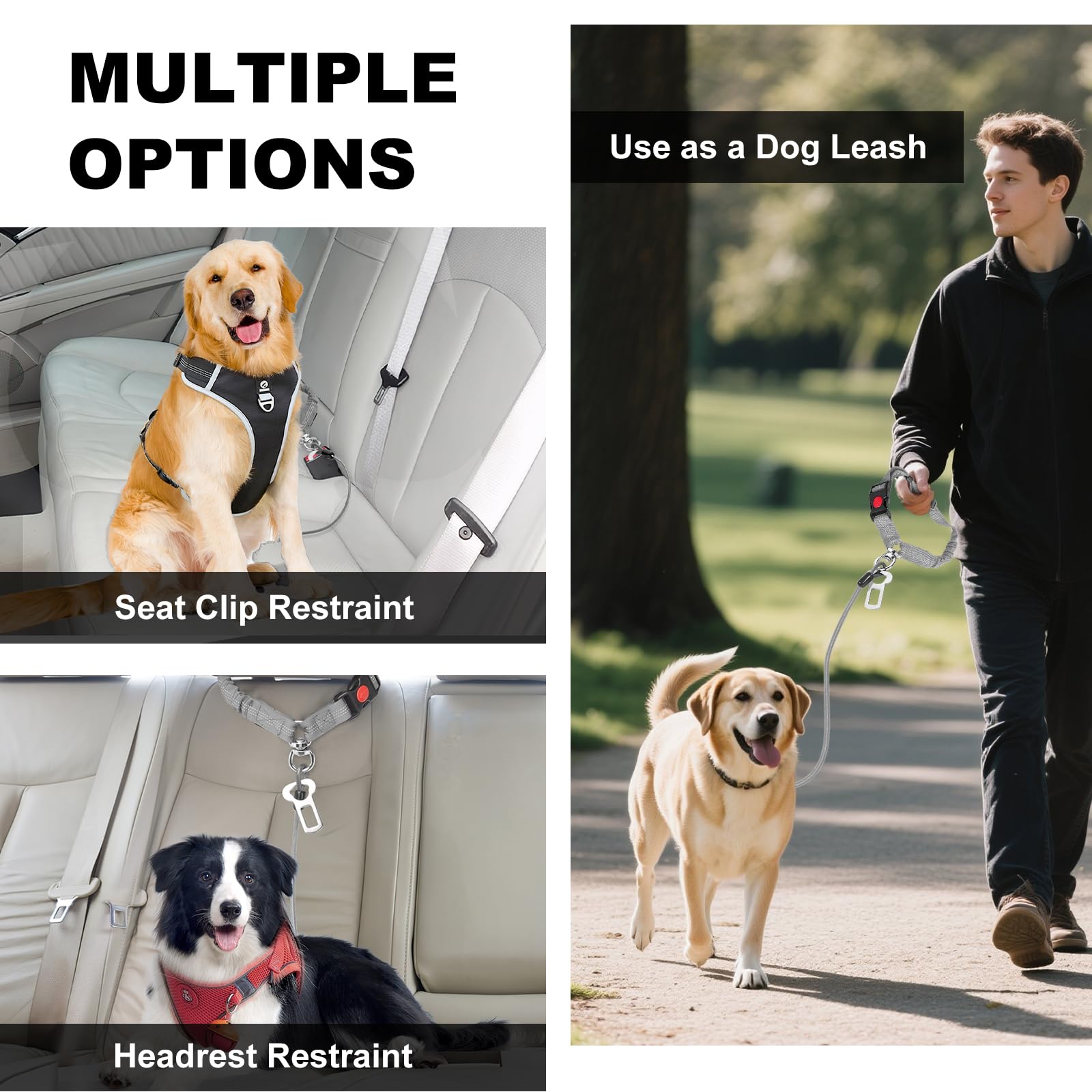 Dog Seat Belt for Car,Chew Proof Dog Car Seat Belt,2 in 1 Car Harness for Dogs Safety Seat Belt,Heavy Duty Pet Seat Belt for Medium & Large Dogs Chewer - image 5