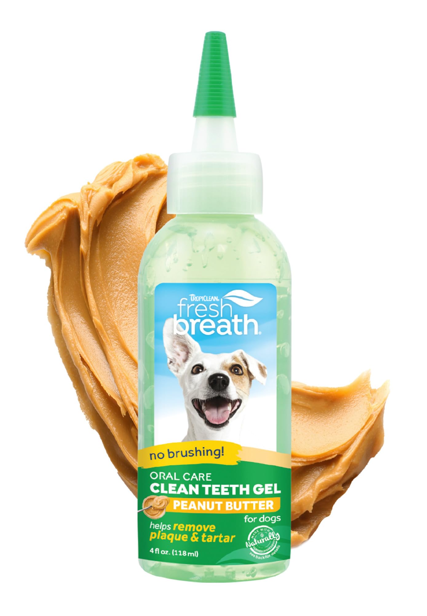 TropiCleanFresh Breath for Dogs | No Brush Dental Gel for Dogs Peanut Butter Flavor | Dog Toothpaste for Plaque, Tartar & Stinky Breath | Made in the USA | 4 oz.