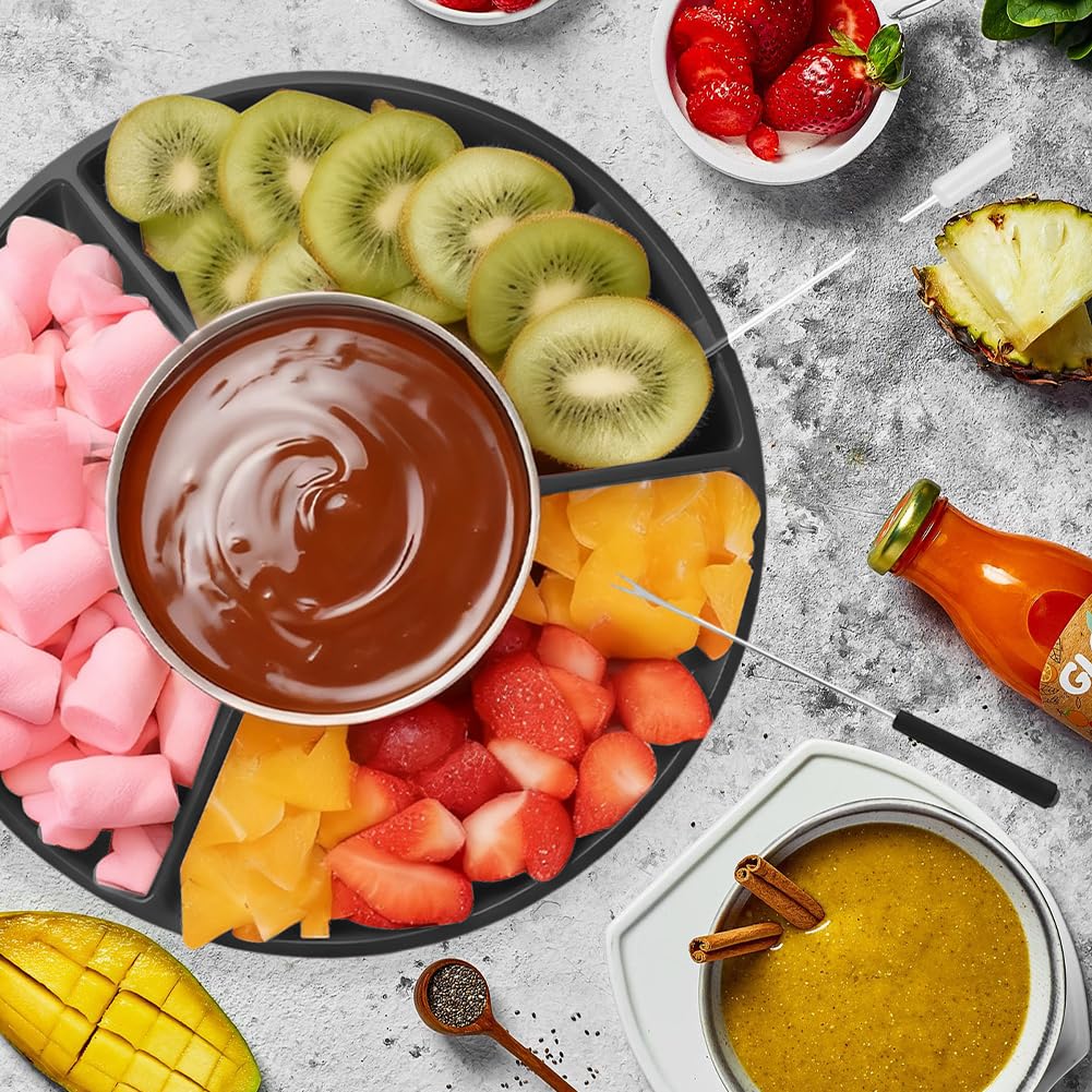 Set per fonduta di cioccolato, 260 ml, fonduta di cioccolato, fonduta con 2 livelli di temperatura, 2 forchette, rimovibile, ideale per frutta, biscotti, biscotti di Natale (nero)