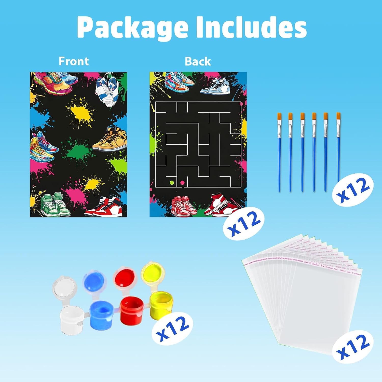 Sneaker Ball Decorations: 12 PCS Sneaker Party Favors Pre-Packaged Wooden Painting Shoe Craft Kits with Cards for Boys Girls Sport Birthday Goodie Bags Stuffers Gifts Supplies image 4