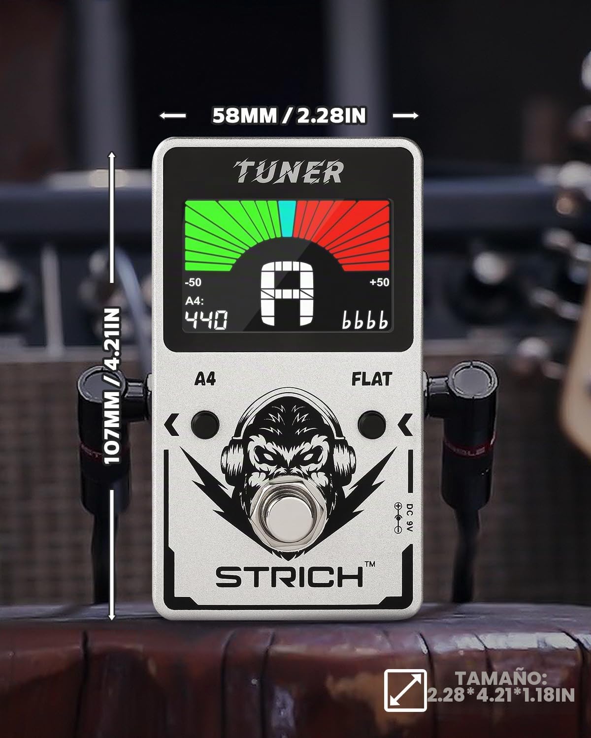 STRICH Pedal sintonizador de guitarra con pantalla grande a color, afinación cromática de precisión, 430-450Hz A4, True Bypass para guitarra eléctrica y bajo, Plata