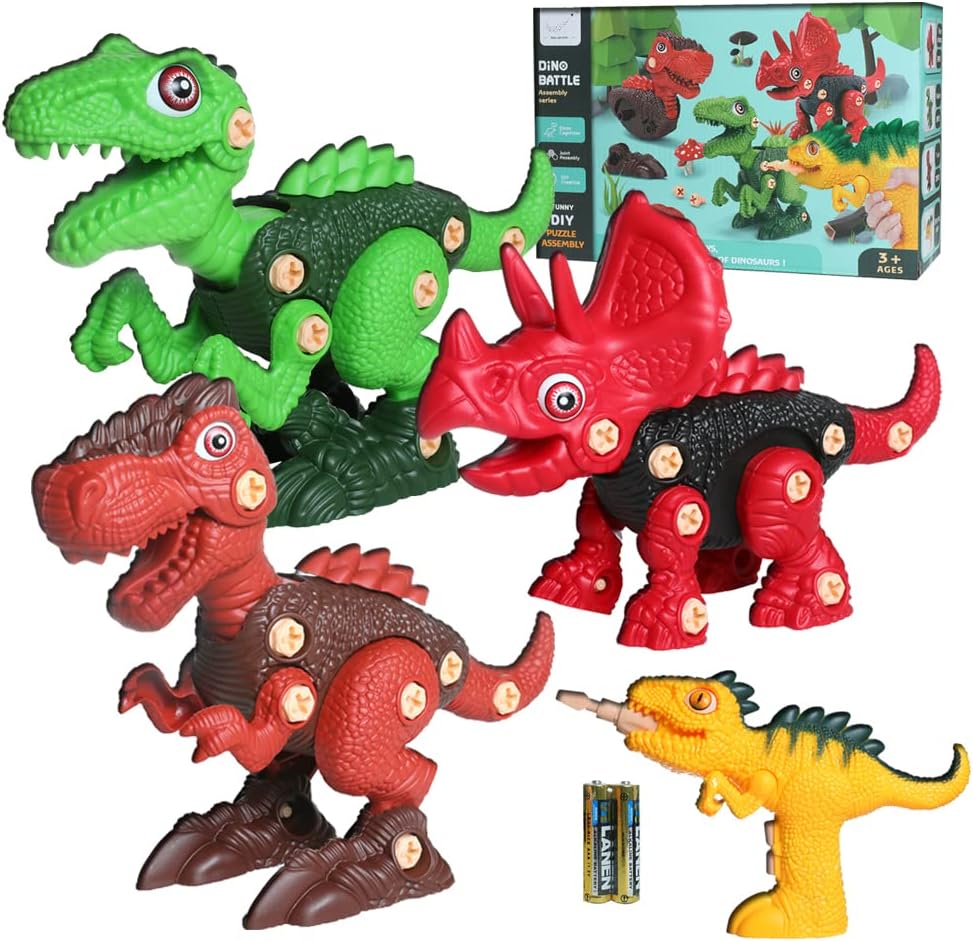 MOMOKO Take Apart Dinosaur Toys for Kids Over Three Years Old STEM Construction Building Toys with Electric Drill for Kids Ages Over Three Years Old, Dinosaur Toy Gifts Boys Girls, (Style 1)