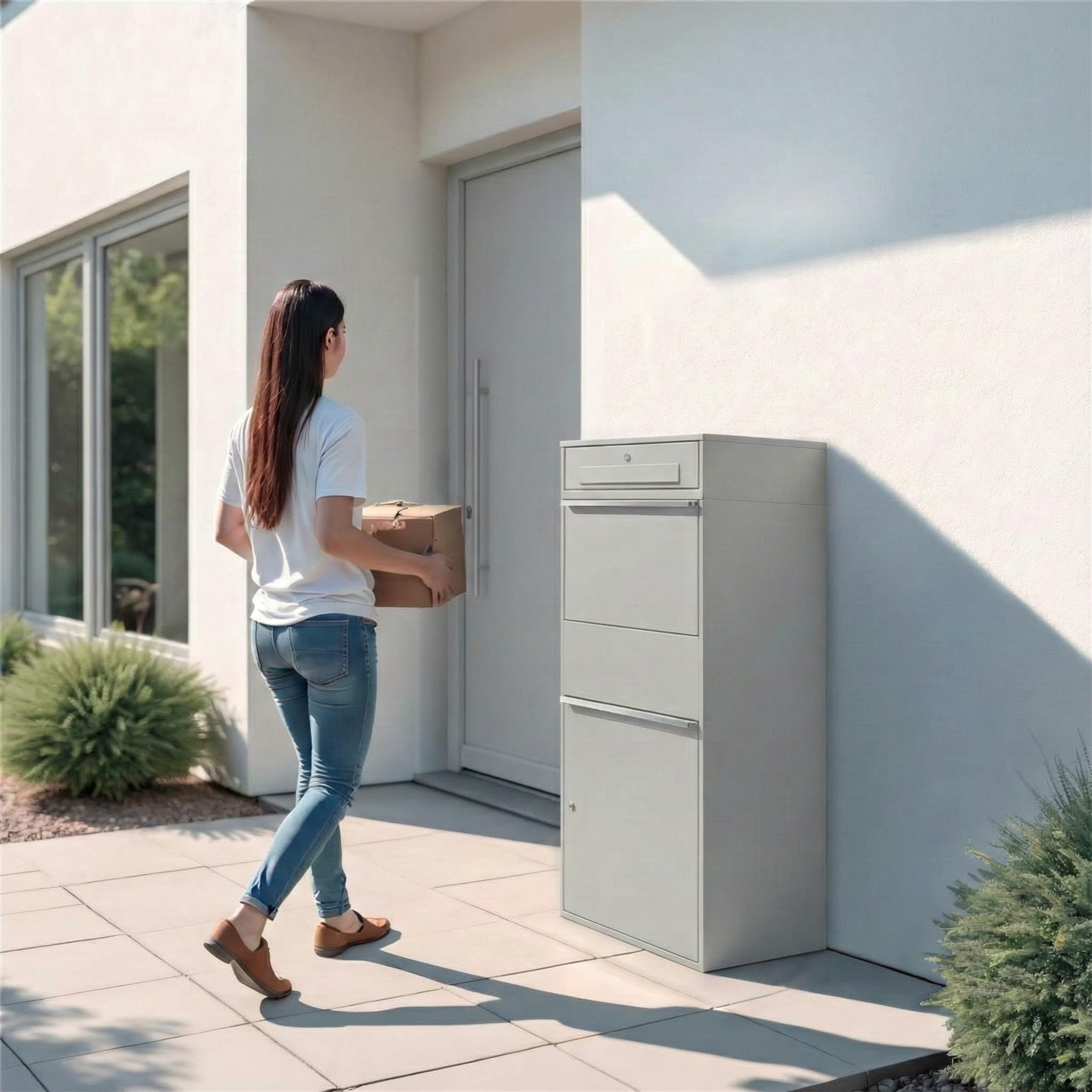 Metzler Paketbox groß XXL Briefkasten mit Paketfach RAL 9007 Graualuminium Standbriefkasten Wasserdicht rostfrei massiv Bispo Max