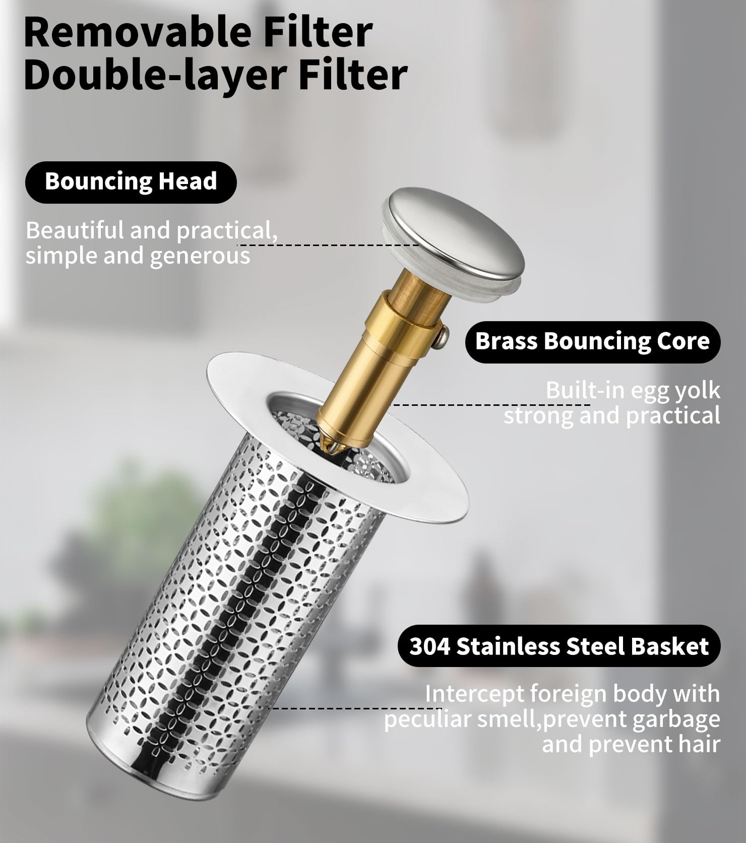 Bonde De Lavabo Universel Pop Up,Bonde De Lavabo Avec Filtre Anti