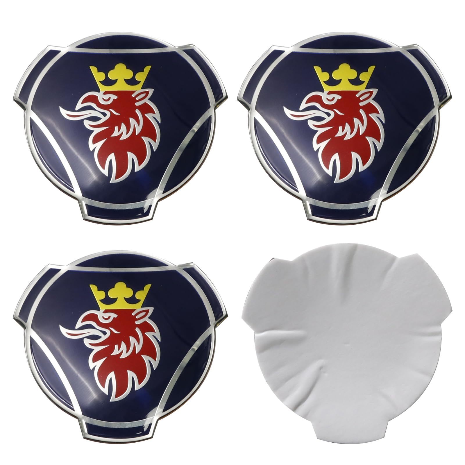 4 adesivi Grifone in alluminio per cerchioni di camion Scania, emblema adesivo (blu (corona dorata))