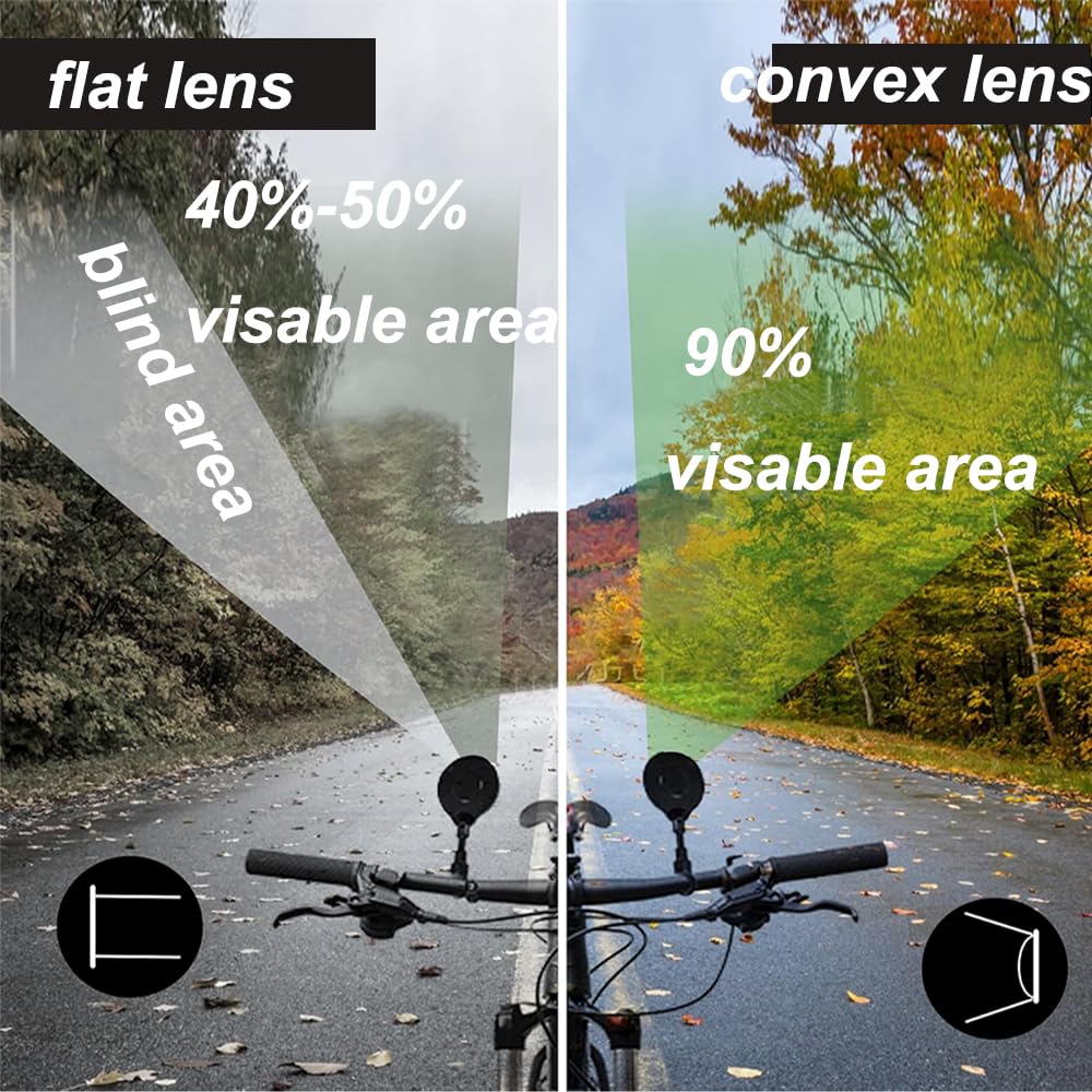 Bike Mirrors, Bicycle Cycling Rear View Safe Mirrors, Adjustable Rotatable Handlebars Mounted Scratch Resistant Glass Lens Plastic Convex Mirror for Mountain Road Bikes Easy to Install
