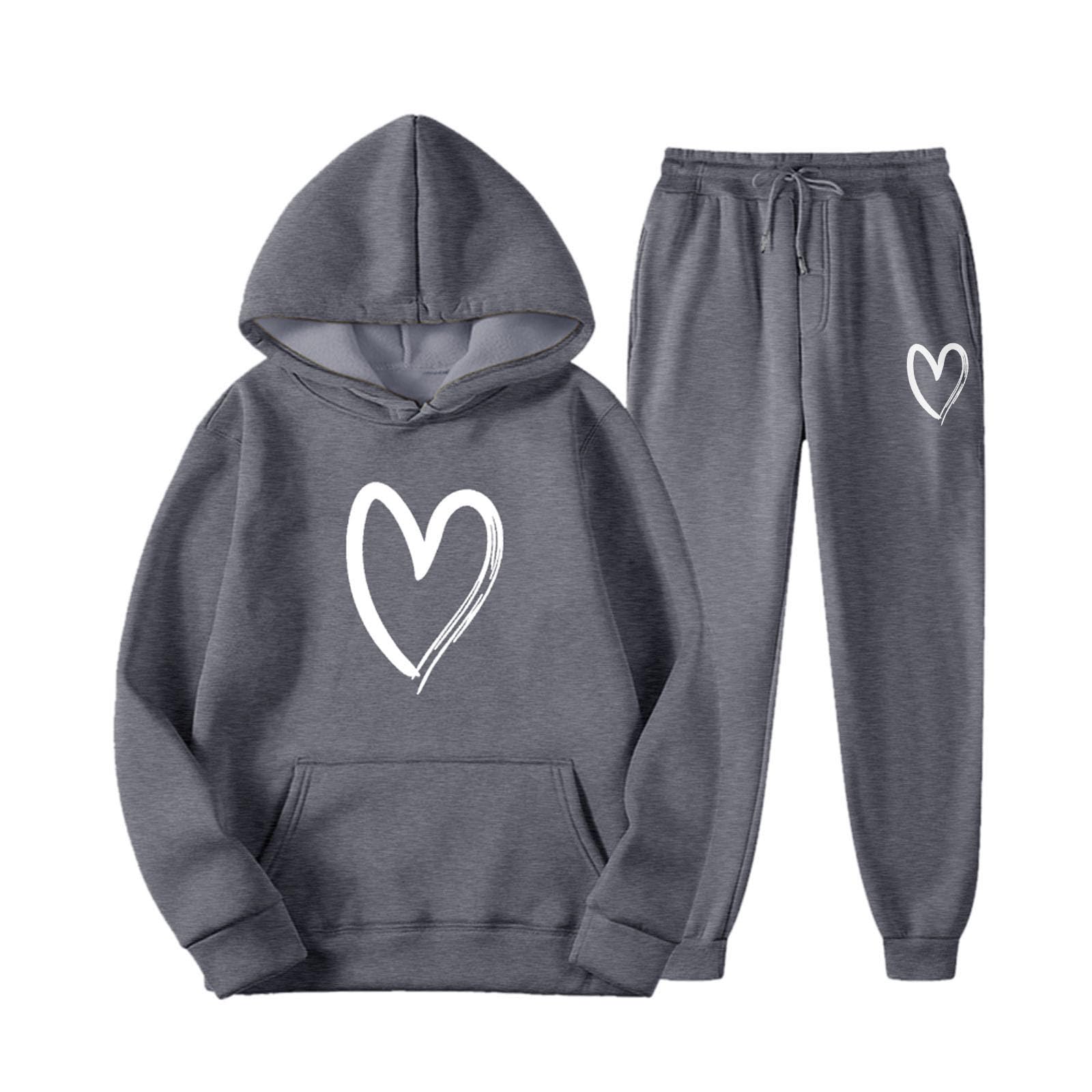 Unisex Dresy 2-częściowy zestaw jesienno-zimowy ciepły jogging odzież sportowa z długim rękawem pulower bluzy z kapturem na co dzień zestawy dresów, A4-szary, L