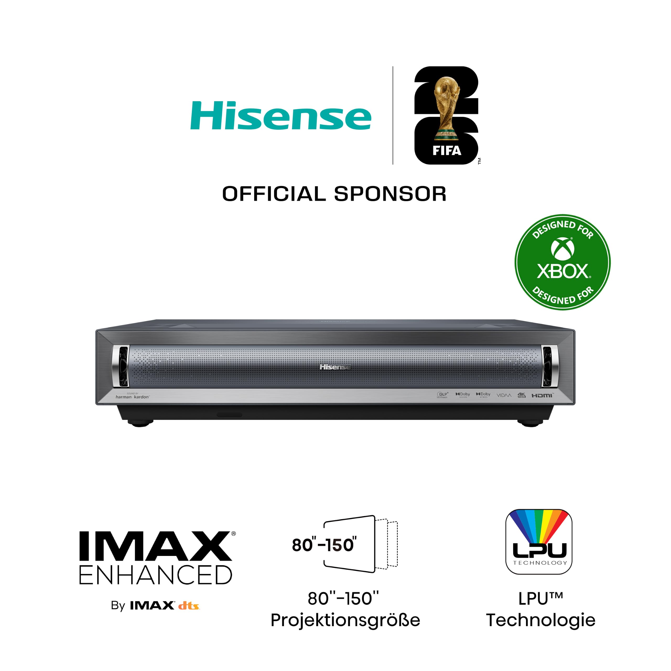 Hisense PX3-PRO 4K Smart Laser Projektor/Ultrakurzdistanzbeamer/ 80''-150‘‘ Projektionsgröße/Hisense LPU Technologie/Dolby Vision.Atmos/Xbox-Zertifiziert/ 3000 ANSI Lumen/Erweitertes Farbspektrum