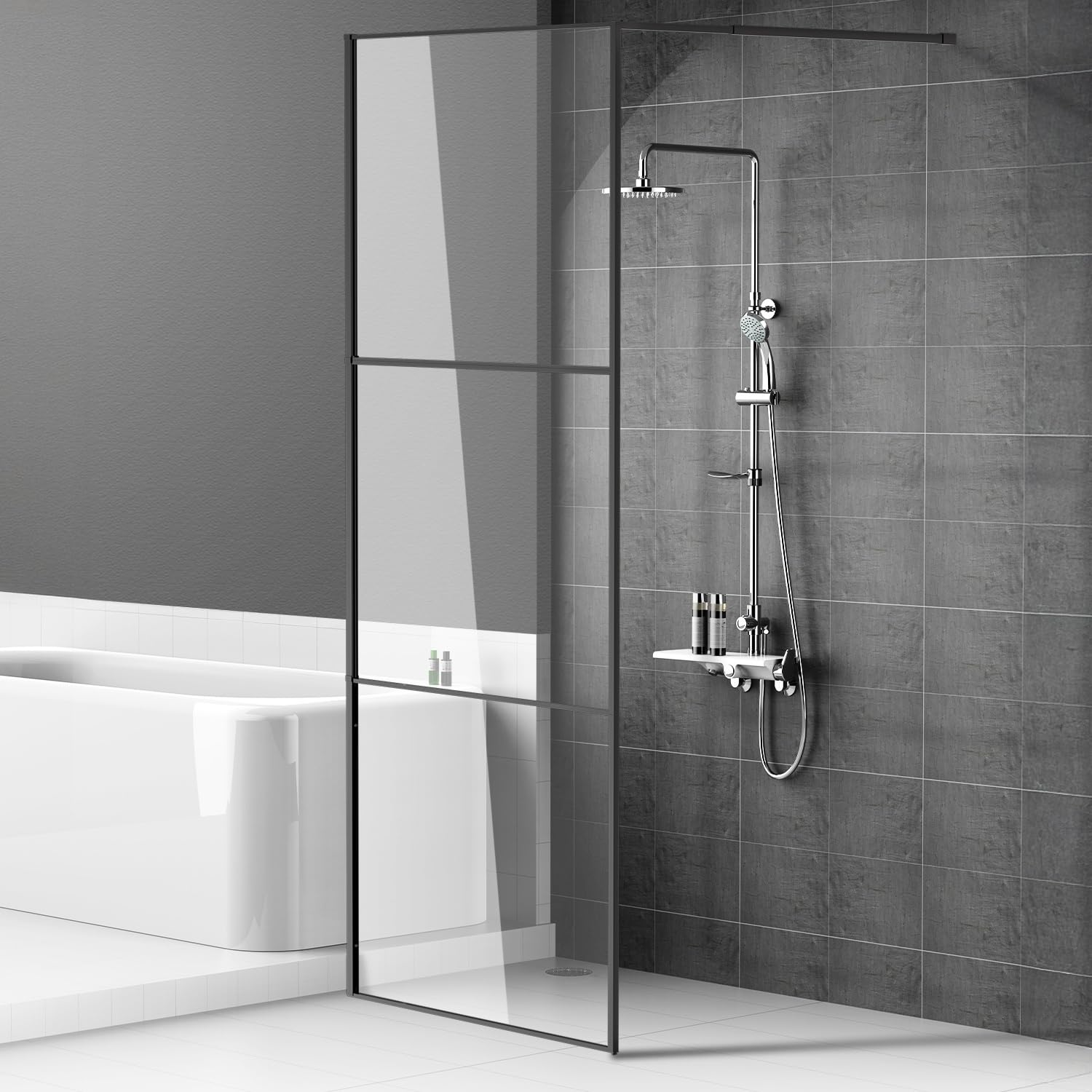 Daromigo Paroi de douche 80×200 cm pour douche, verre de sécurité ESG 5 mm pour douche walk-in, séparation de douche à cadre complet en aluminium, plage de réglage 0–10 mm, montage gauche/droite