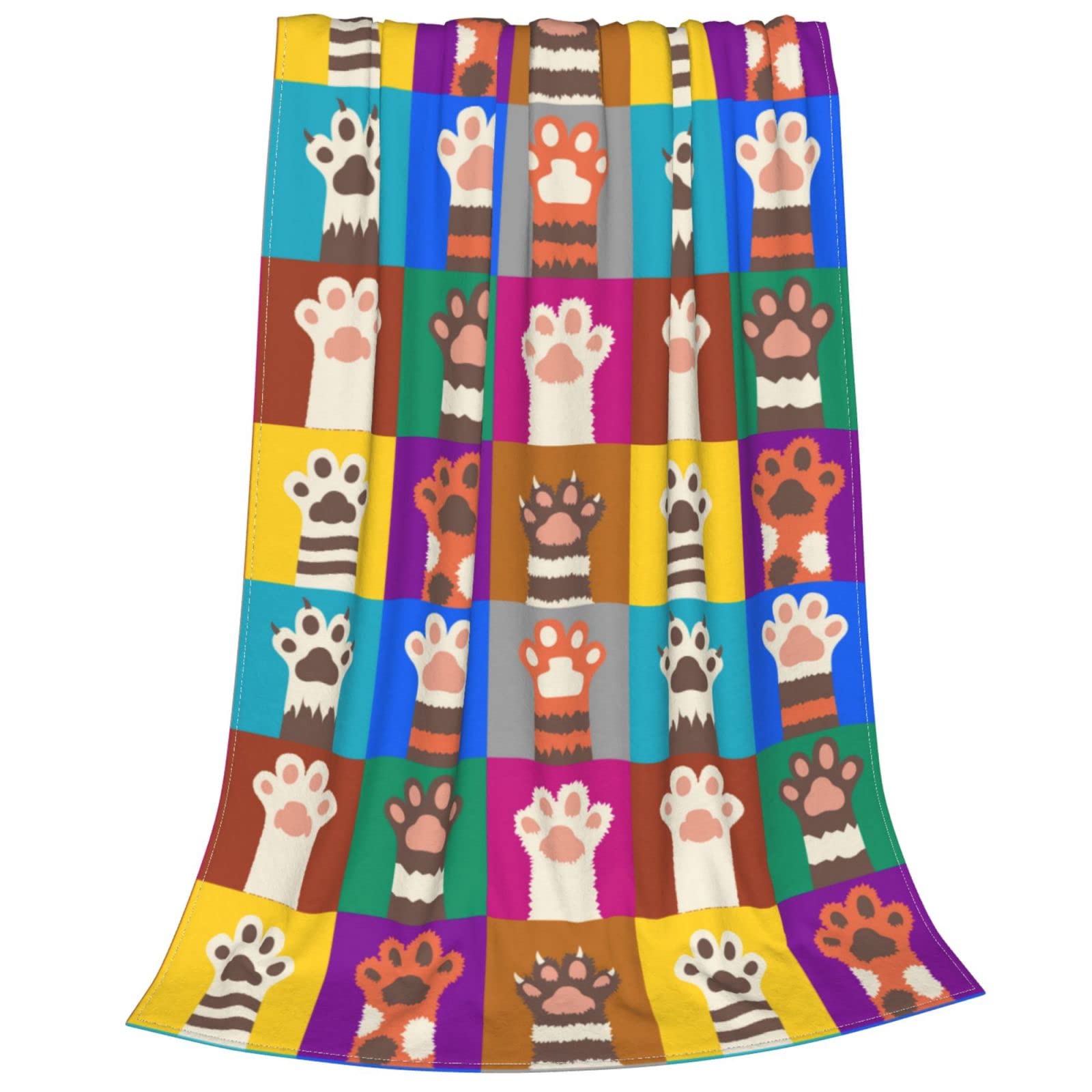 Divertente coperta colorata con zampe di gatto per letto, divano, plaid arcobaleno con zampa di animale, coperta in pile leggera e morbida e accogliente, 127 x 101,6 cm