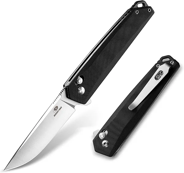 MOSSY OAK Pocket Folding Knife, 3.5-Inch D2 Steel Drop Point Blade, G10 Handle, Small EDC Knife with Belt Clip for Camping, Hiking (Black)