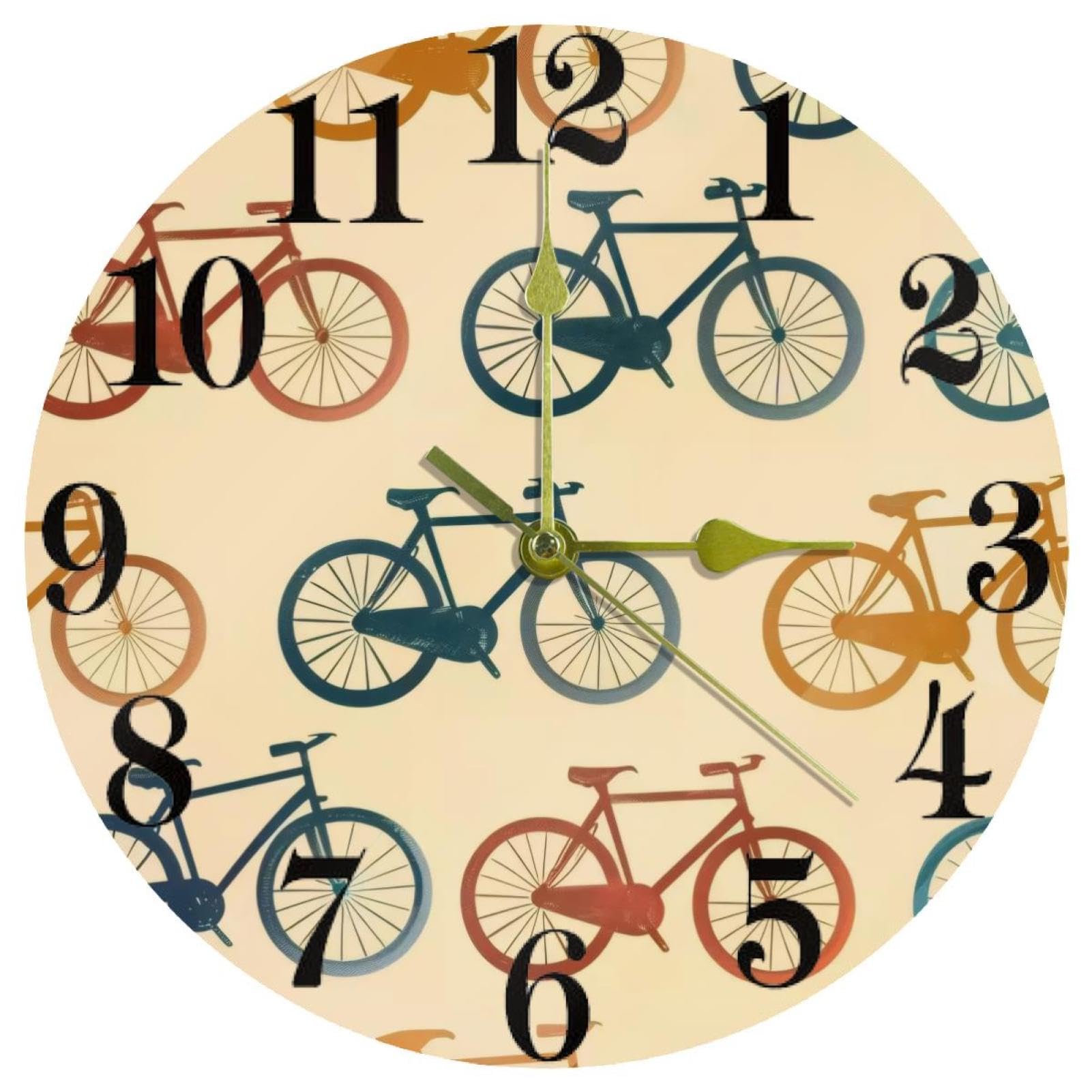 Horloge murale vélo multicolore pour décorer un bureau calme sans bruit