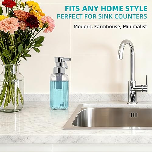 Miniatura 7 de Dispensador automático de jabón espumoso, dispensador de jabón de manos de vidrio transparente de 17 onzas con bomba de sensor táctil ABS, funciona