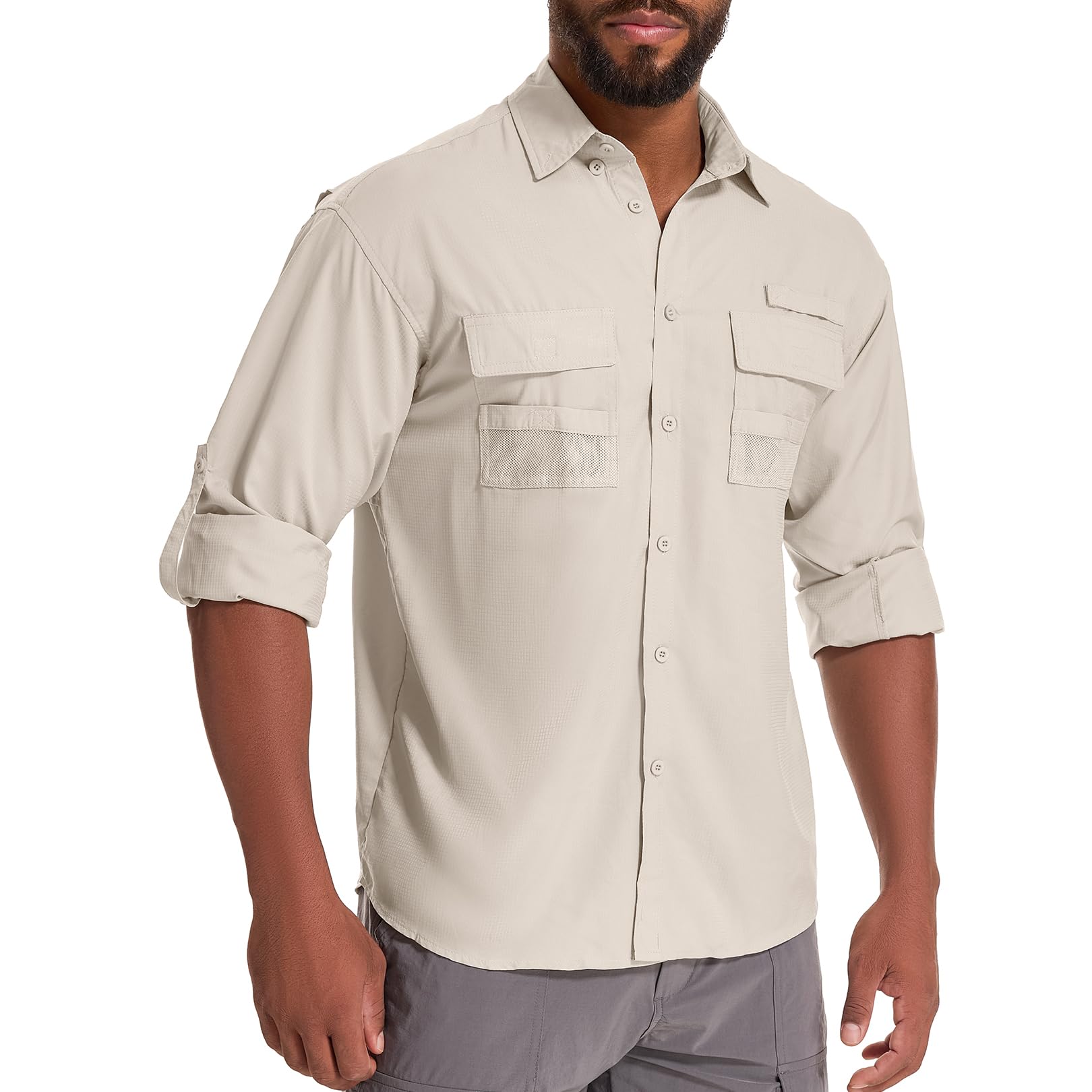 Toumett Men's Sun Protection Fishing Shirts Long Sleeve Safari Shirts UPF 50 UV Quick Dry Cooling Travel Work Shirts