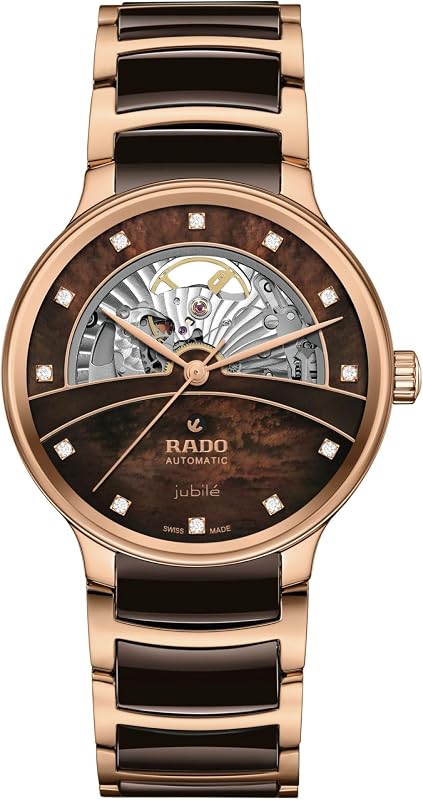 Rado - Centrix - Unisex Automatic Swiss Watch - 39mm Brown Rose Gold Dial with Date - Brown & Rose Gold High-Tech Ceramic Bracelet - R30028902