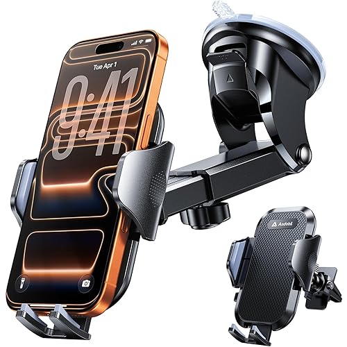 andobil [2025 Military-Grade Durability] Car Phone Holder [Upgraded Strongest Suction & Clip] Cell Phone Car Mount Dashboard Windshield Vent,Truck Cradle Stand for iPhone 17 Pro Max 16 15 14 Samsung