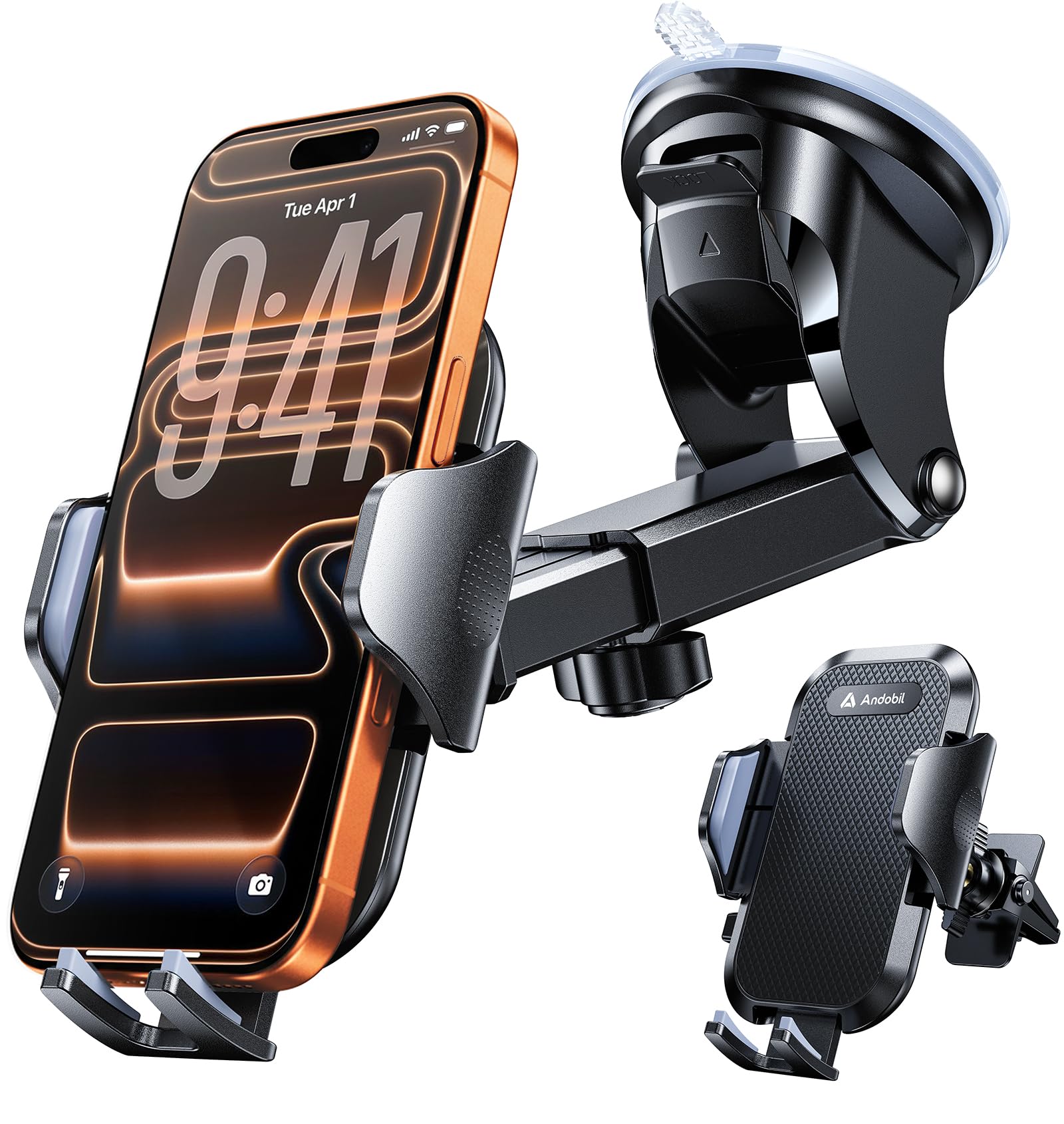 andobil [2025 Military-Grade Durability] Car Phone Holder [Upgraded Strongest Suction & Clip] Cell Phone Car Mount Dashboard Windshield Vent,Truck Cradle Stand for iPhone 17 Pro Max 16 15 14 Samsung