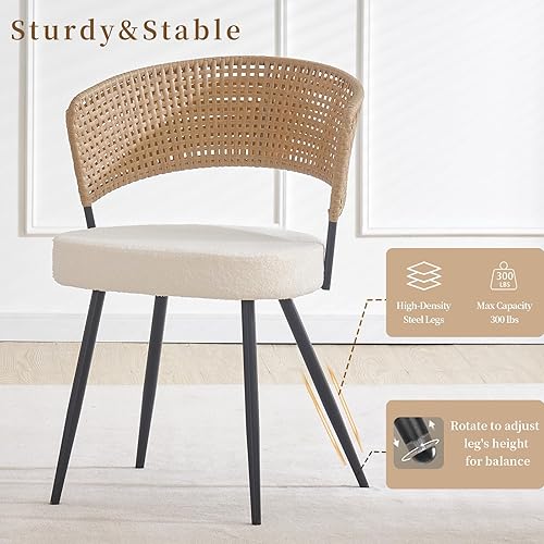 Miniatura 6 de Juego de 4 sillas de comedor de ratán con patas de metal, sillas de comedor modernas tapizadas para cocina, restaurante, comedor, color marrón