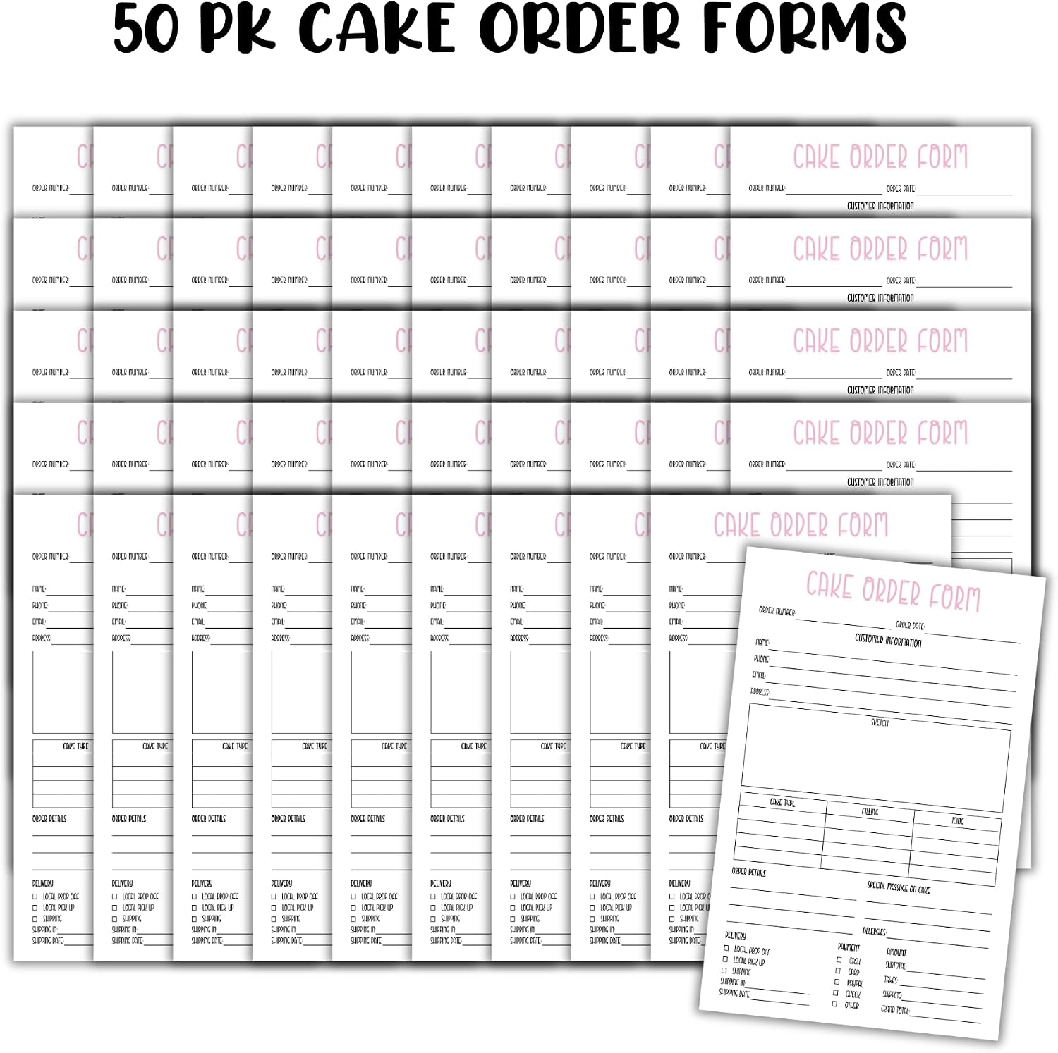 Cake Order Form 50pk 8.5x5.5” Bakery Care Instructions Sheet Client Storage Warning Label Ingredients Flier Piping Tips Pay image 2