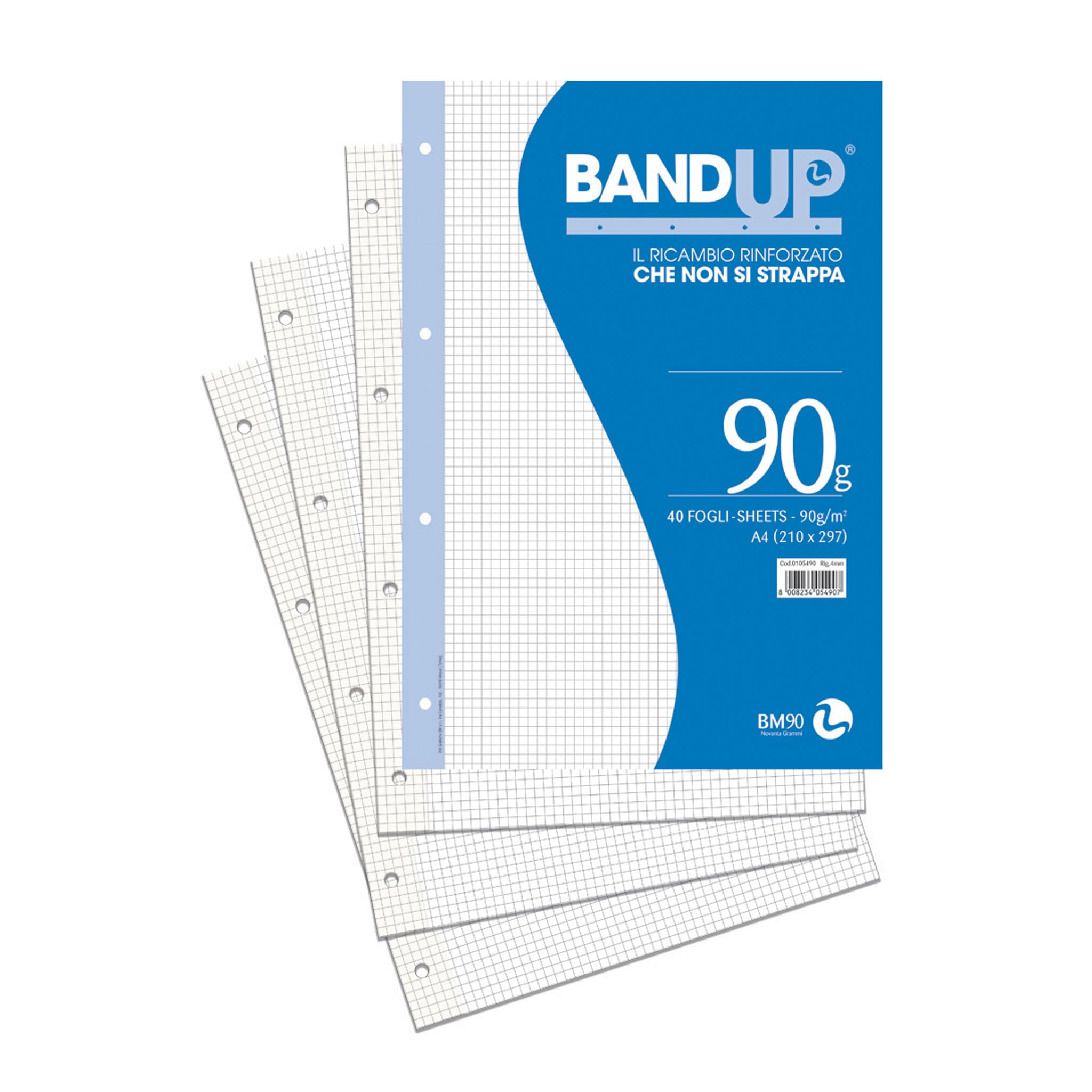 BM BeMore Ricambi Bandup A4 Banda Rinforzata Rigatura 4mm Quadretti Senza Margini 40 Fogli Carta 90g/mq