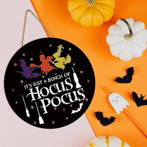 Miniatura 3 de Letrero de bienvenida de Halloween con texto en inglés Just A Bunch of Hocus Pocus, letrero de bienvenida para puerta delantera, Halloween,