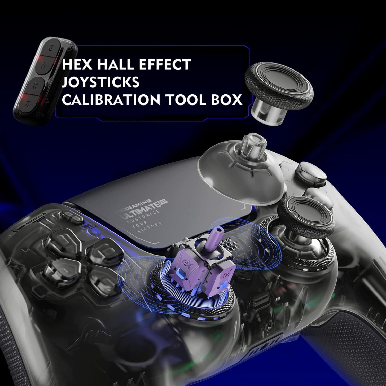 HEXGAMING ULTIMATE PRO Gaming Controller Compatible with ps5/PC/Mobile - 4 Back Buttons, 6 Custom Profiles, Adjustable Triggers, 8 Swappable Thumbsticks - Hall Effect Explorer Black