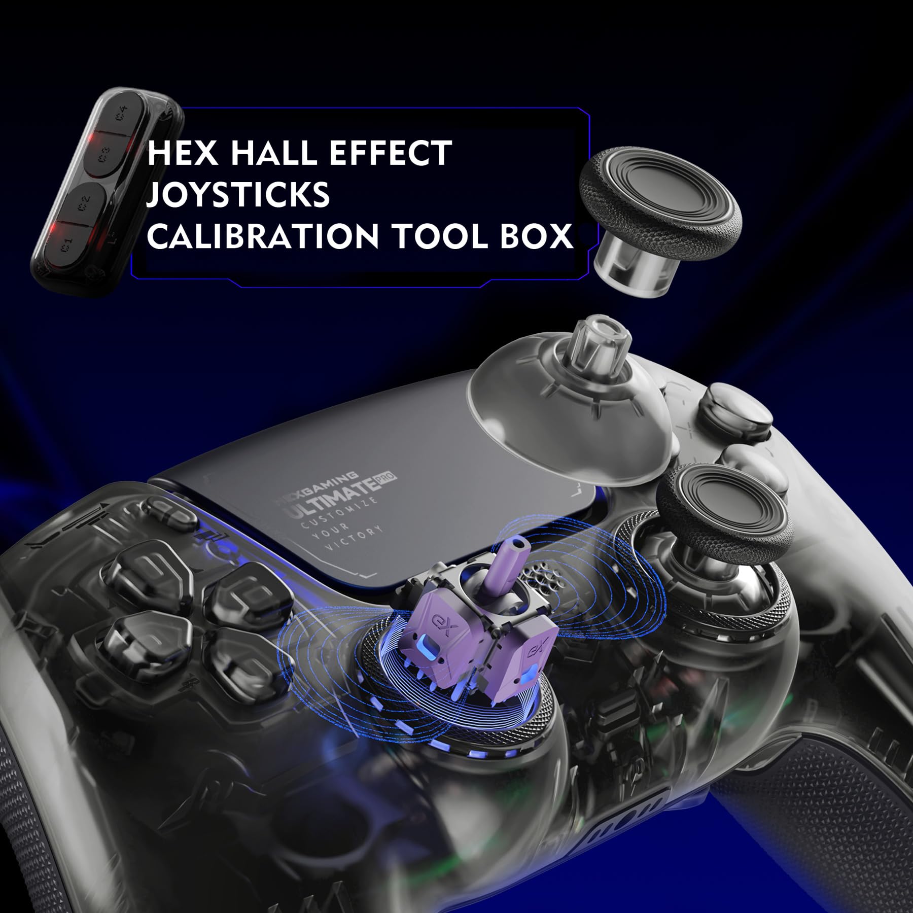 HEXGAMING ULTIMATE PRO Controller per ps5/PC,Wireless/USB Joystick Pro | 4 Tasti Posteriori Rimappabili&8 Levette Analogiche Effetto Hall&6 Profil&Trigger Grilletti Regolabili,Nero Esploratore