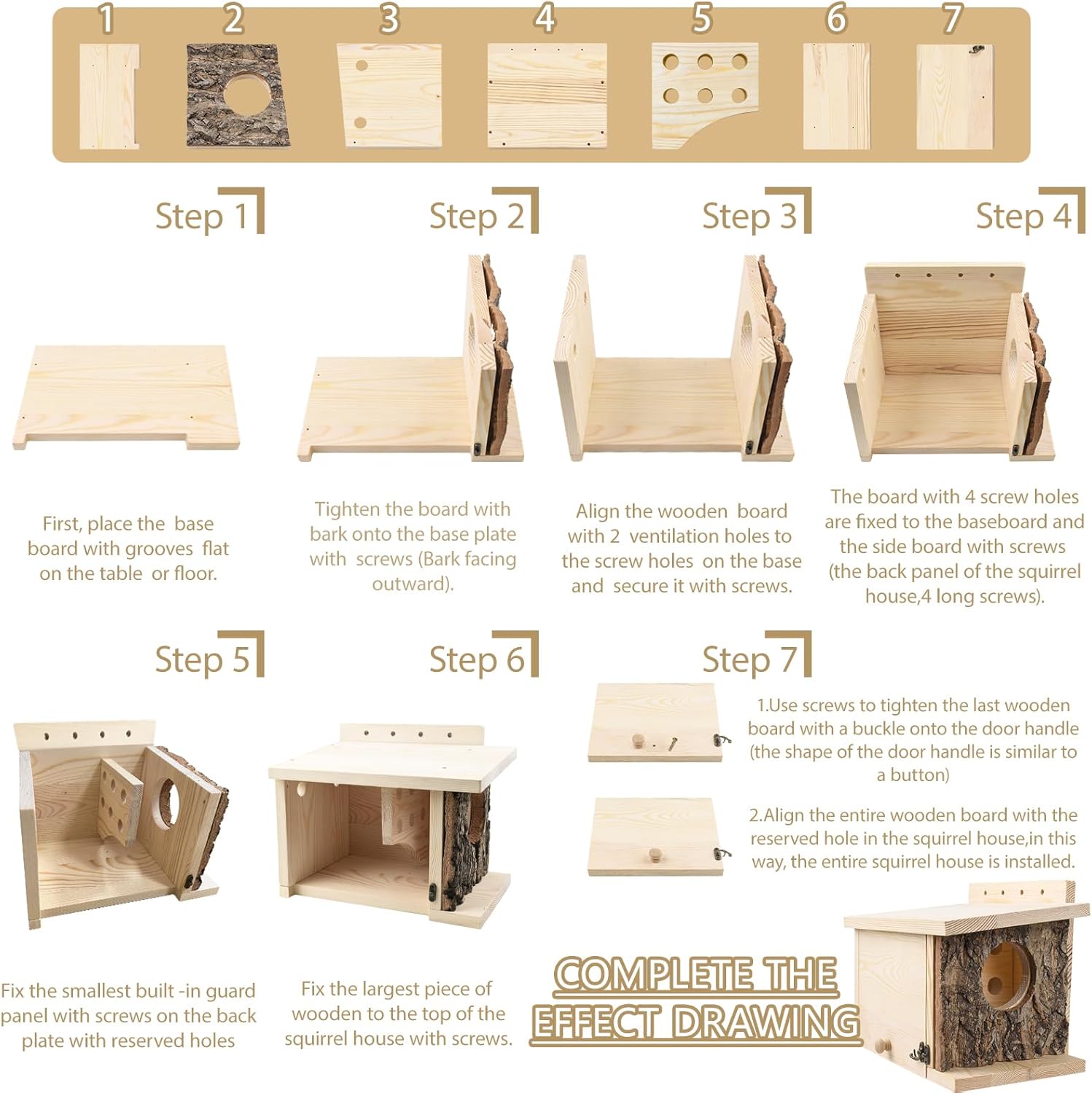 Squirrel Nesting Box with Predator Guard - Easy Assembly Squirrel Houses for Outside Nesting, Wooden Nesting Box for Squirrels,Chipmunk,Bird and Small Animals