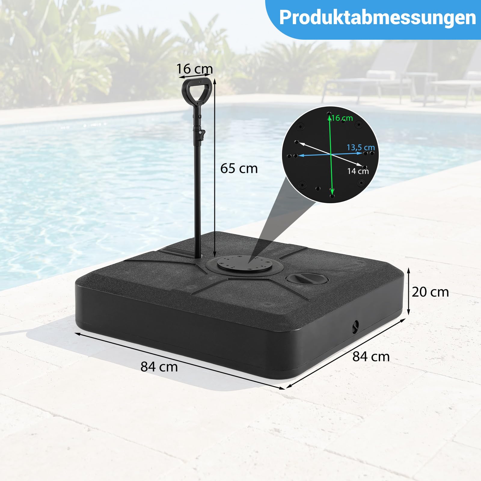 COSTWAY Sonnenschirmständer mit Rollen & Zugstange, befüllbar mit 110 L Wasser oder 130 kg Sand, Schirmständer für große Ampelschirme, Ampelschirmständer für Garten, Terrasse